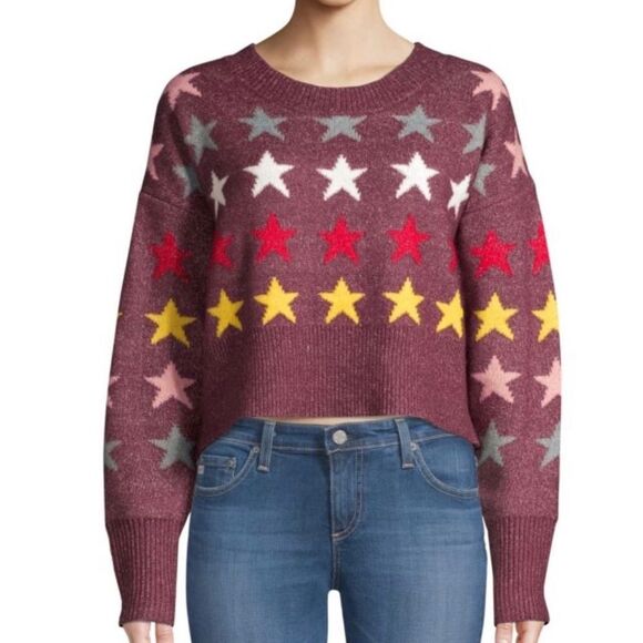 WILDFOX Sweater Revolve Rainbow Star Print Crushed Berry Size Small - Picture 3 of 11